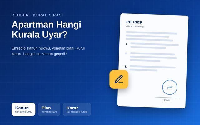 Apartman girişinde yönetim planı ve karar defteri inceleyen kat malikleri