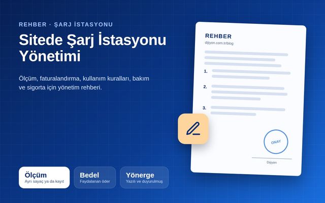 Site otoparkında şarj olan elektrikli araç ve şarj ünitesi