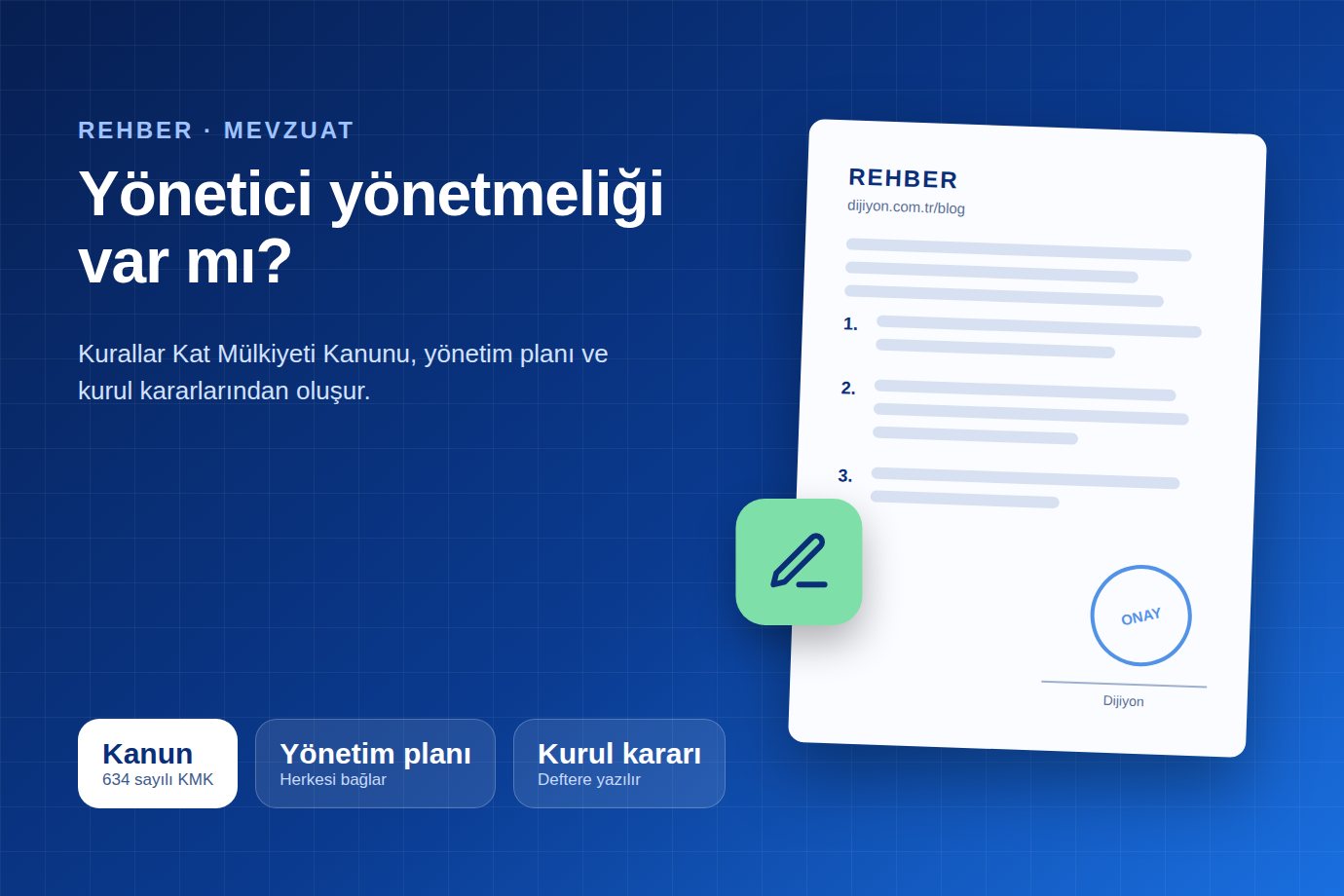 Apartman ve site yöneticiliği kuralları: Kat Mülkiyeti Kanunu ve yönetim planı