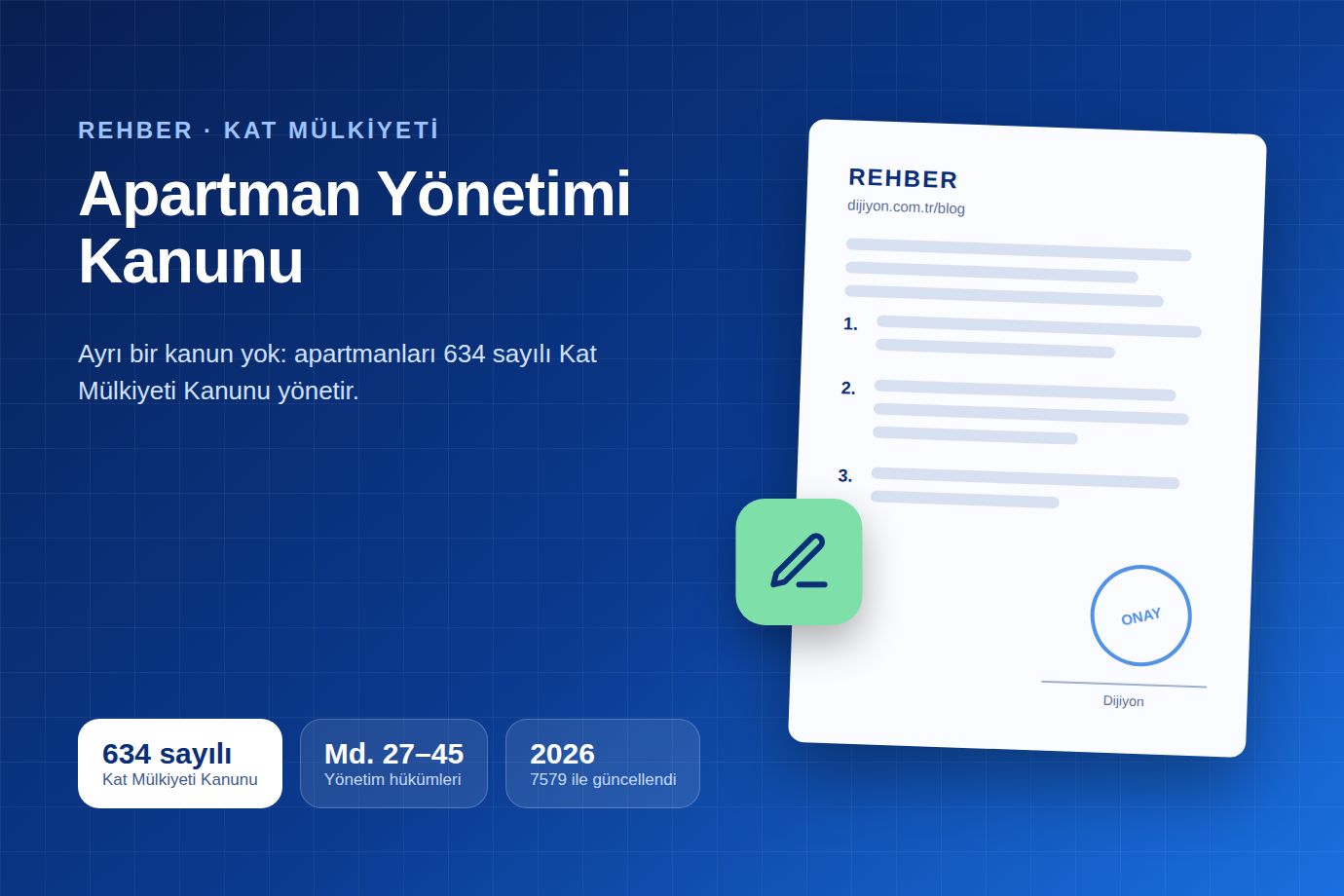 Kat Mülkiyeti Kanunu metni ve apartman yönetim defteri masada açık duruyor