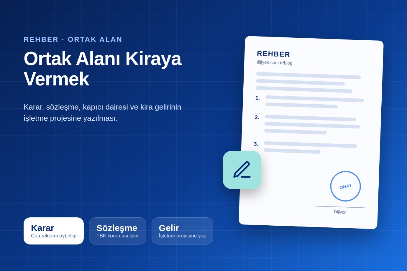 Apartmanın kiraya verilecek ortak alanı ve kapıcı dairesi girişi